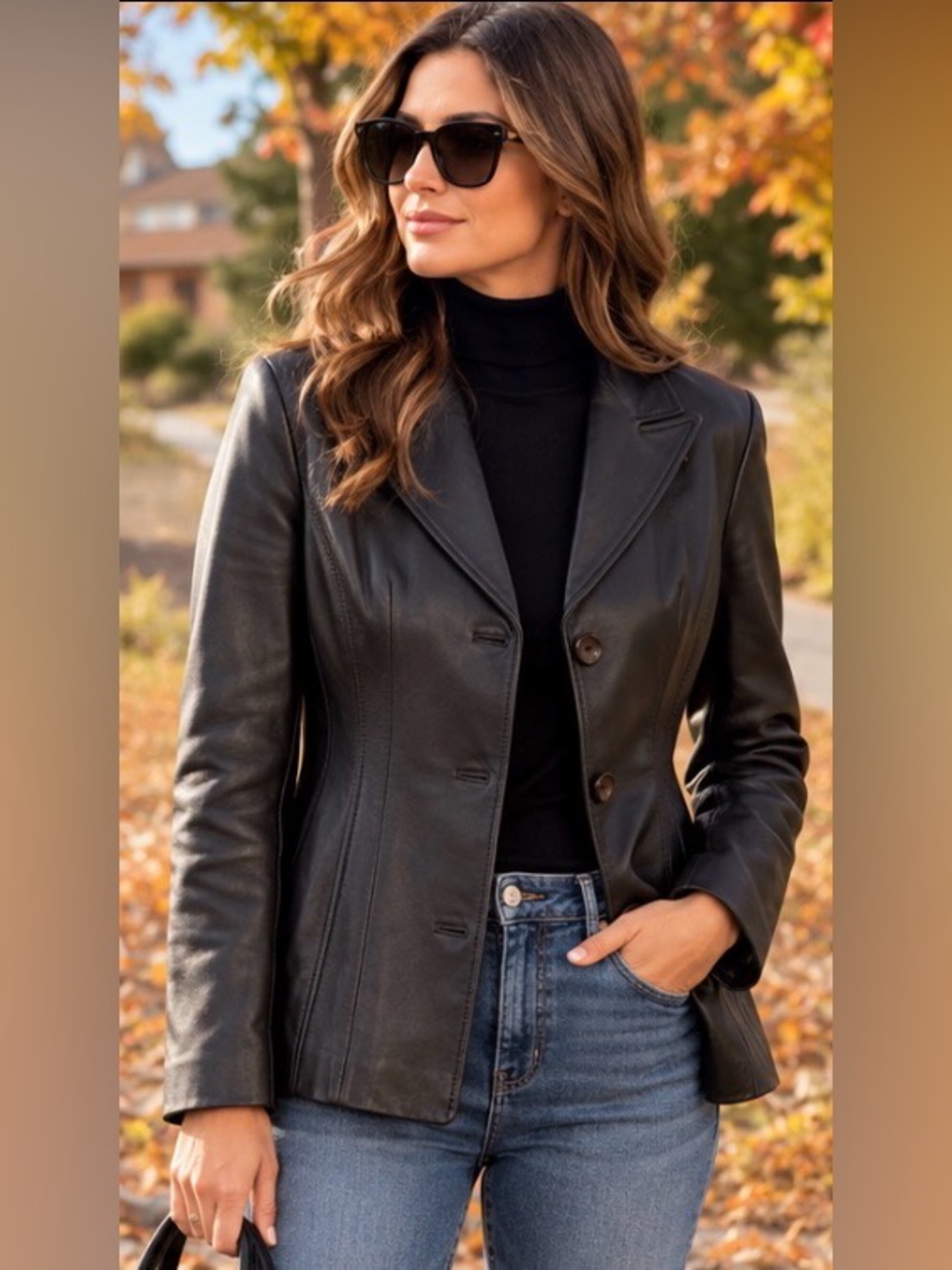 Bod & Christensen Black Genuine Leather Fitted Blazer Jacket Size 8